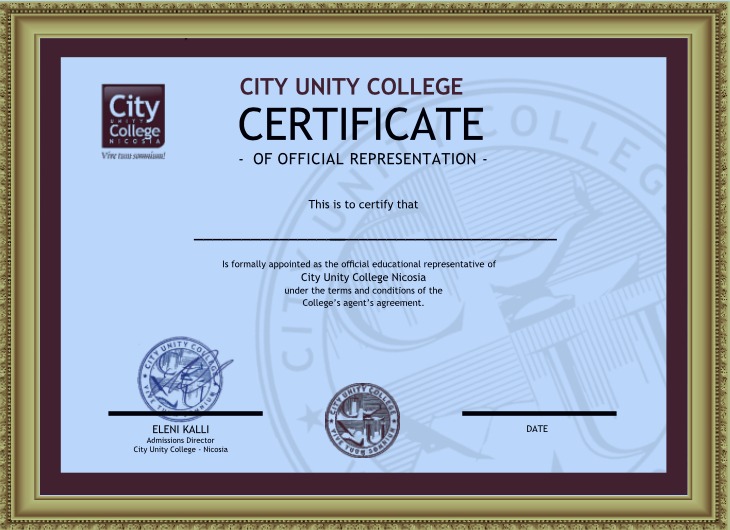 City Unity College Nicosia certificate