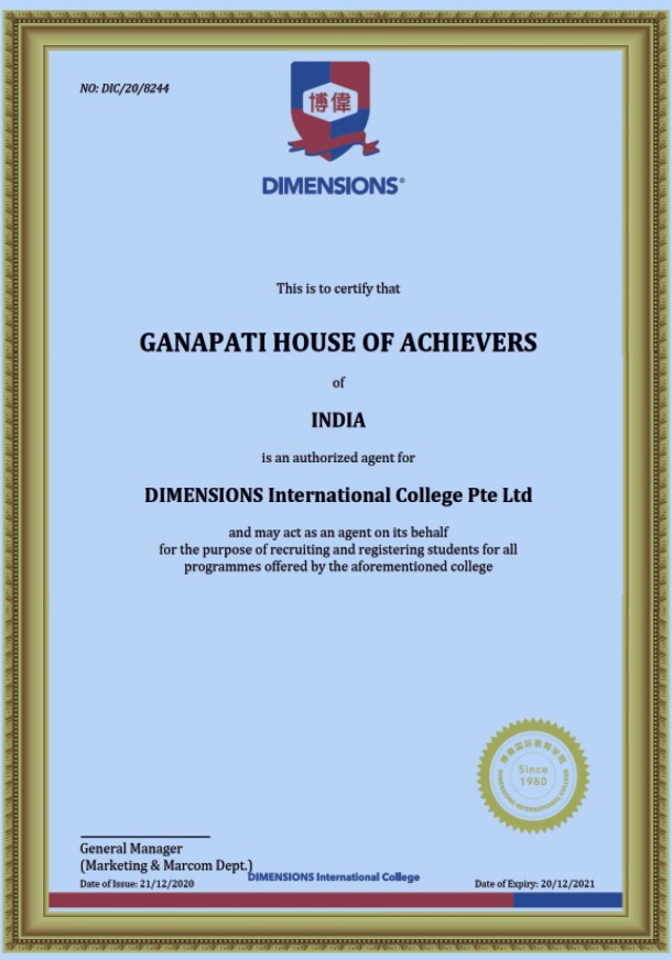 DIMENSIONS International College certificate